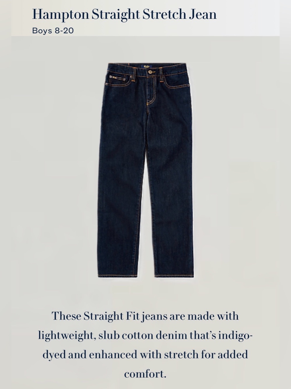 Boys Ralph Lauren Polo Dark Indigo Jeans with Stitching